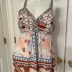 American Rag Bohemian Floral Padded Halter Top w/braided straps Sz Small